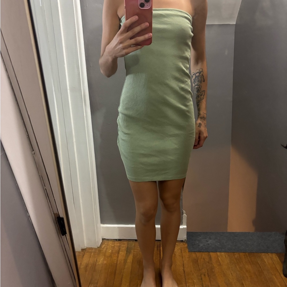 Divided Green and Yellow Strapless Bodycon Dress